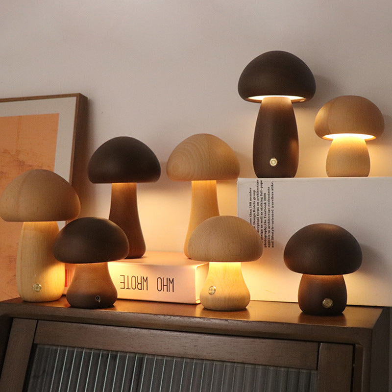 Wooden Mushroom Beside Light