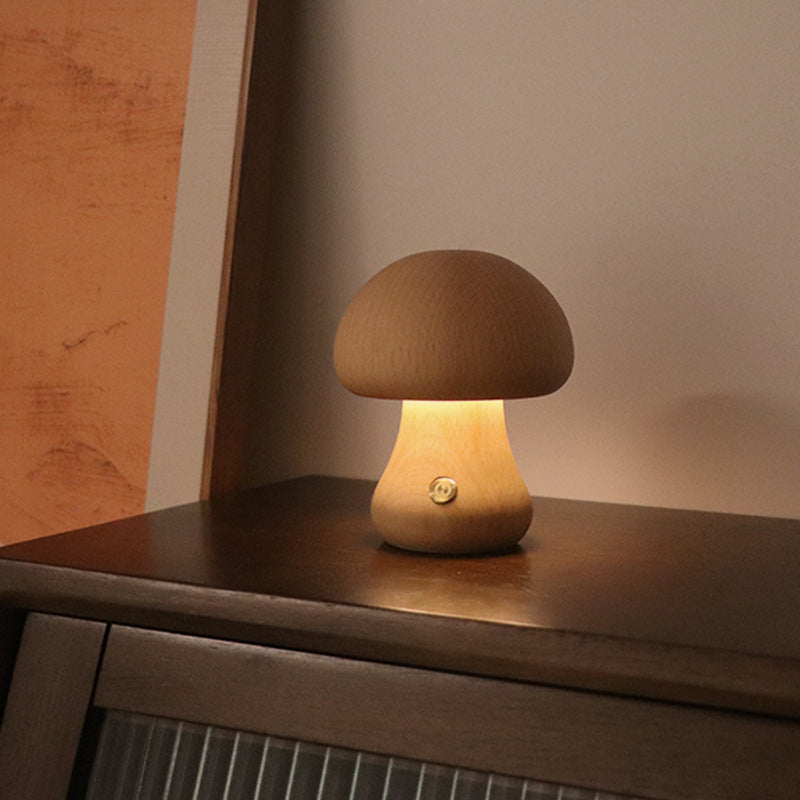 Wooden Mushroom Beside Light