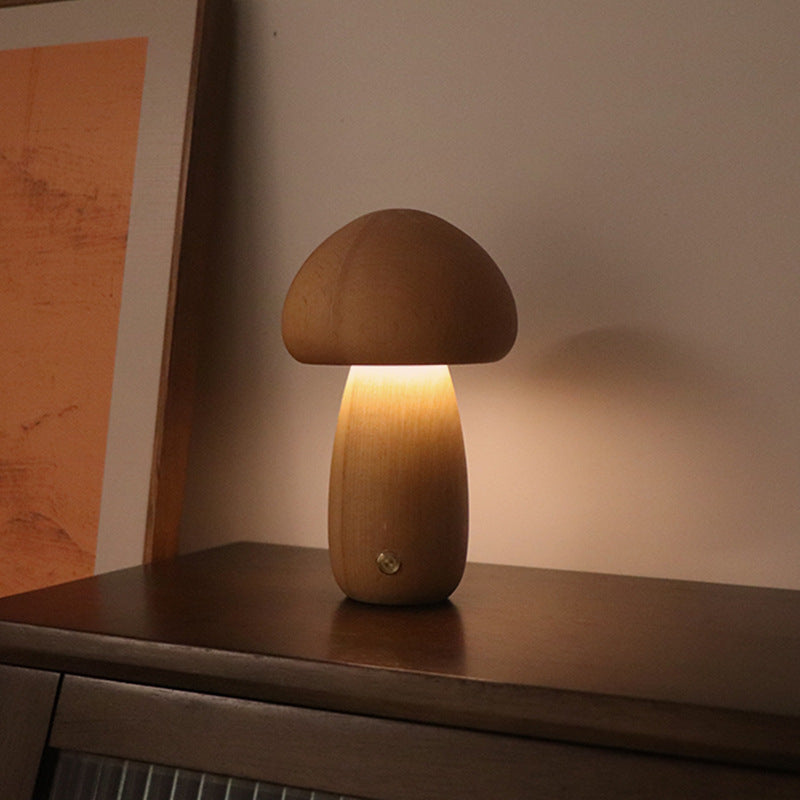 Wooden Mushroom Beside Light