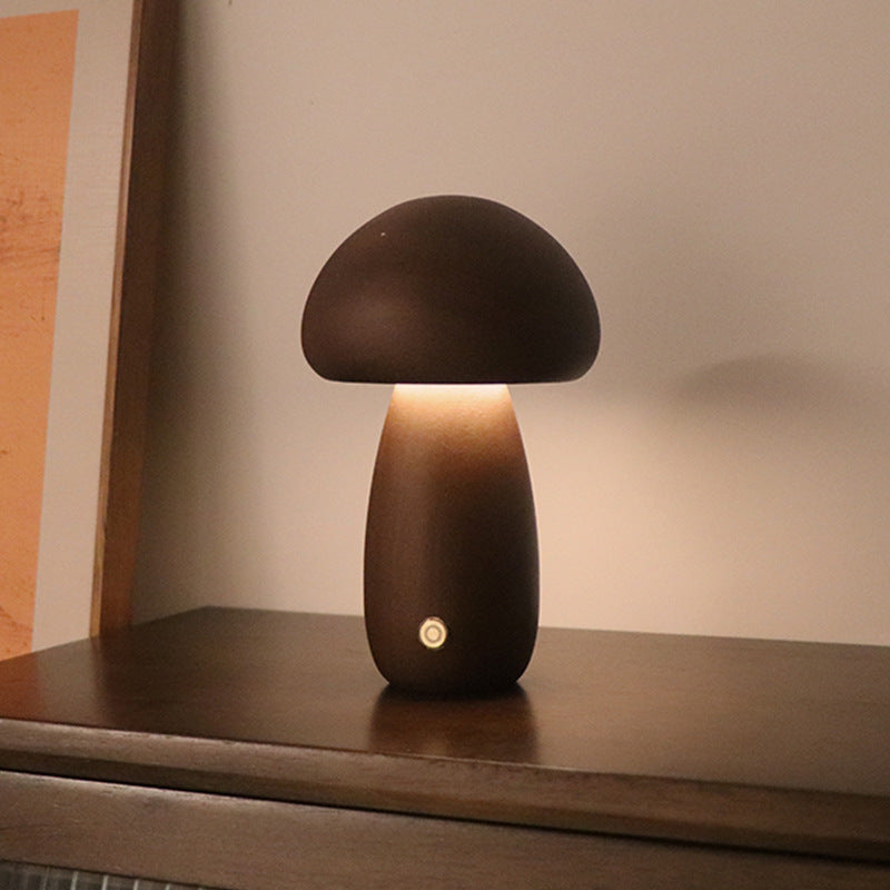 Wooden Mushroom Beside Light