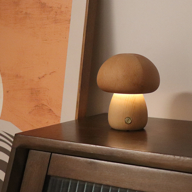 Wooden Mushroom Beside Light