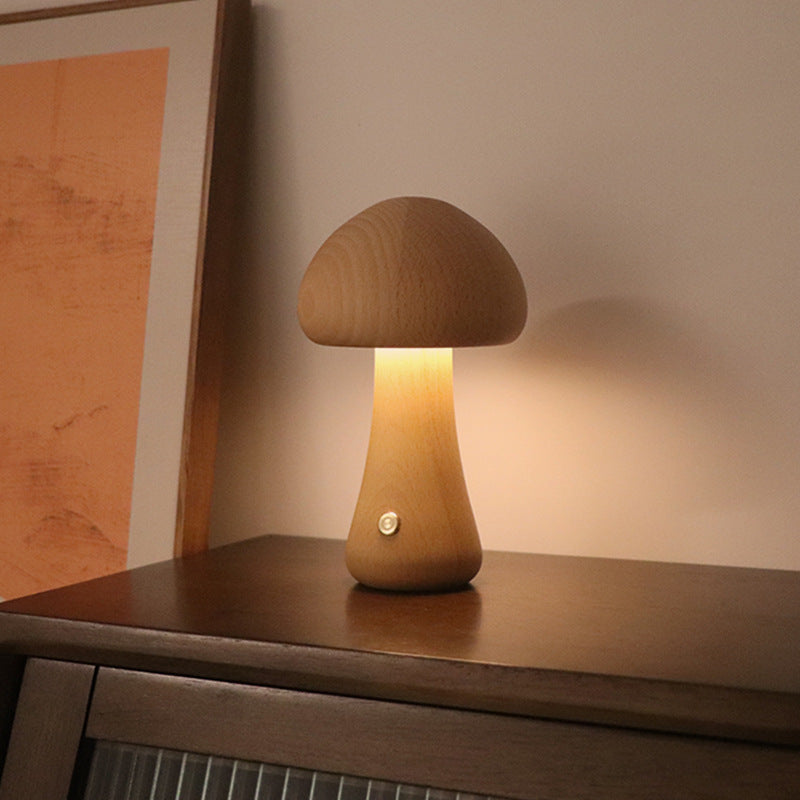 Wooden Mushroom Beside Light